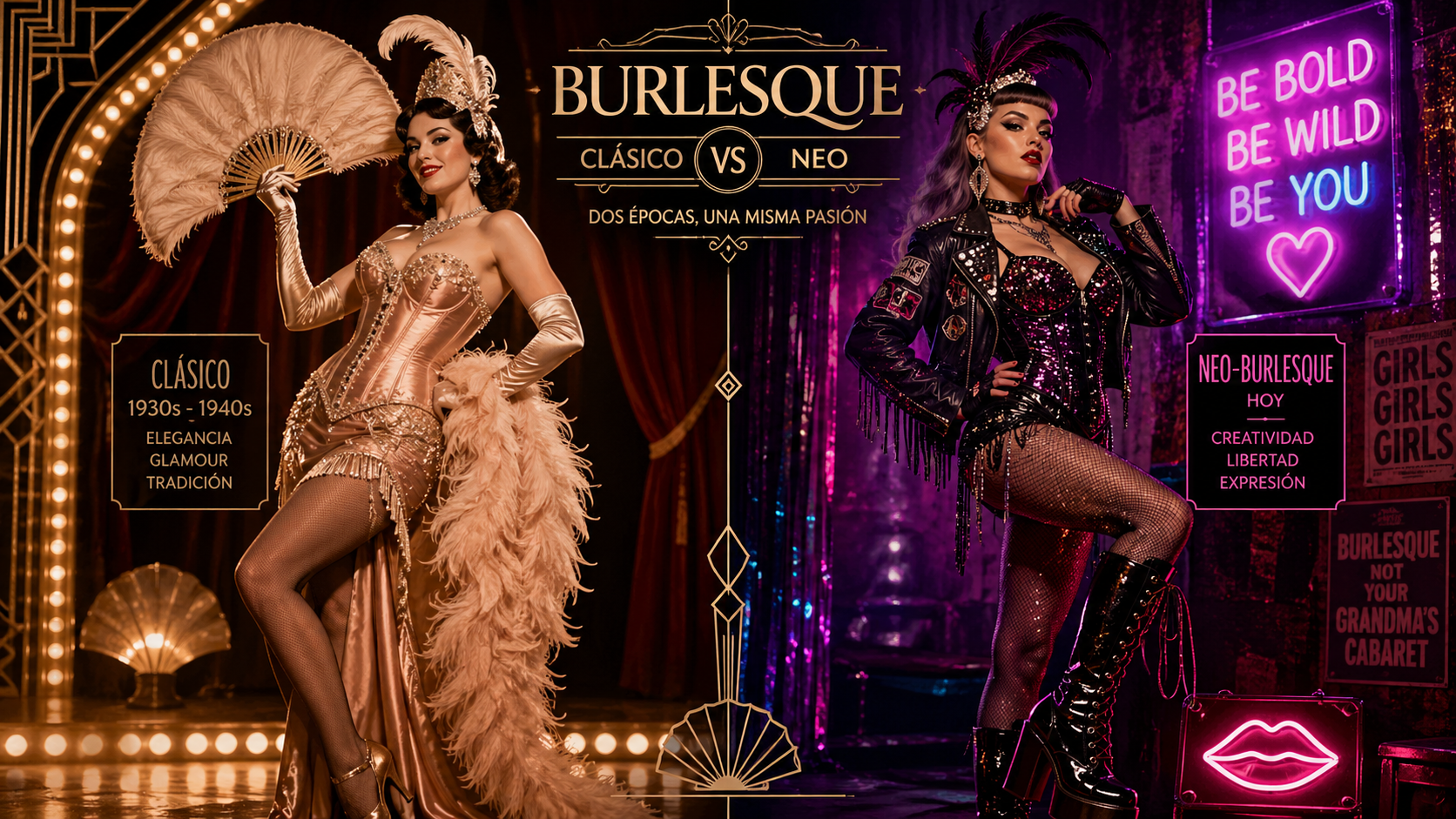 bailarina de burlesque clásico y neo-burlesque en escenario