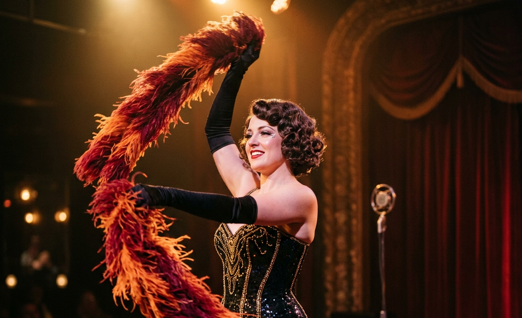 cómo usar una boa de plumas en burlesque sobre el escenario