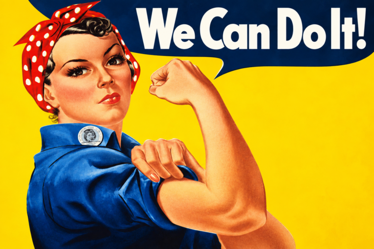 Rosie la Remachadora estilo pin-up inspirada en el cartel We Can Do It.